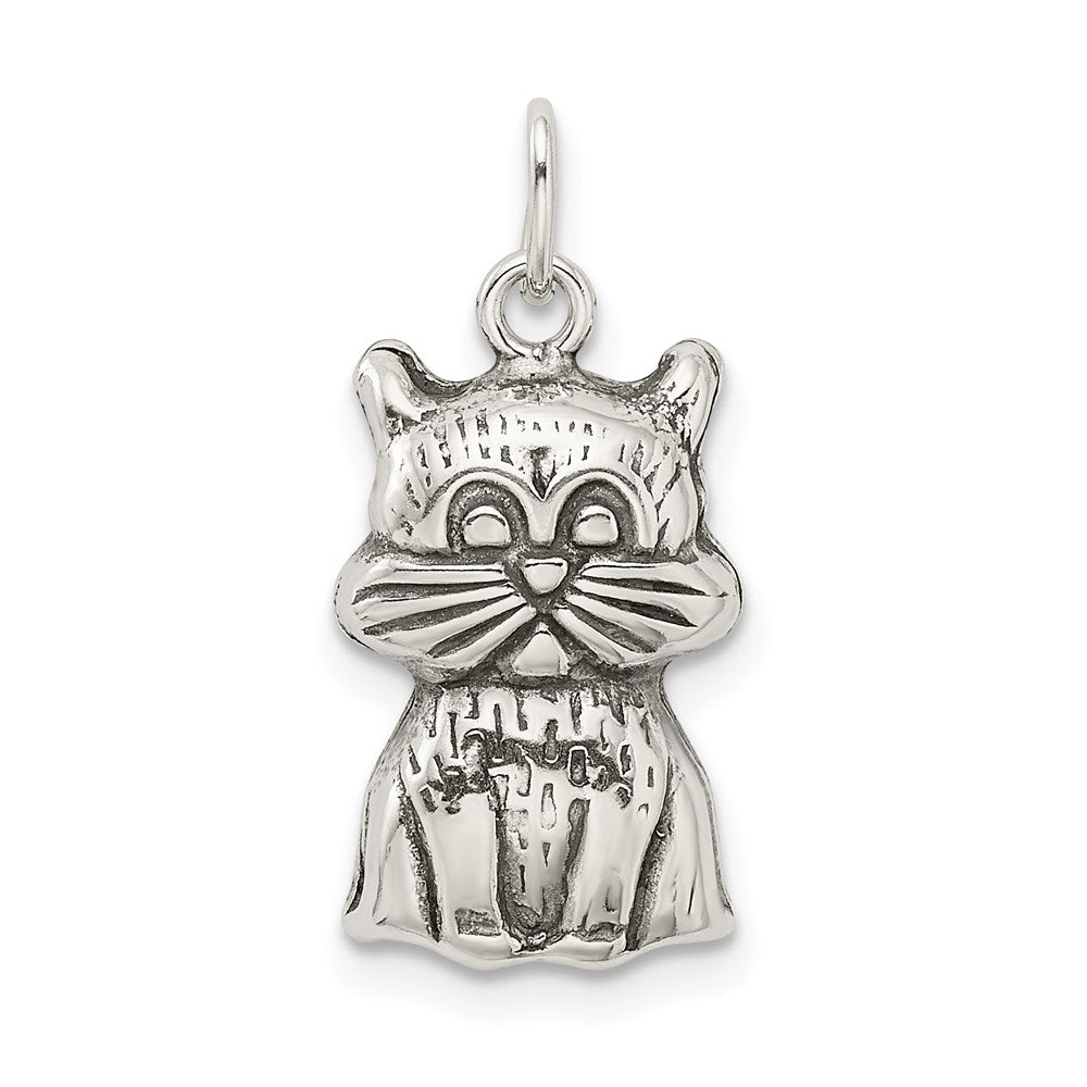 Sterling Silver Antiqued Cat Charm - Product Photo