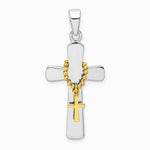 Sterling Silver Rhodium-plated Polished Gold-tone Double Cross Pendant - Product Photo