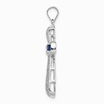 Sterling Silver Rhodium-plated CZ & Lab Cr. Blue Spinel Cross Pendant - Product Photo