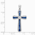 Sterling Silver Rhodium-plated CZ & Lab Cr. Blue Spinel Cross Pendant - Product Photo
