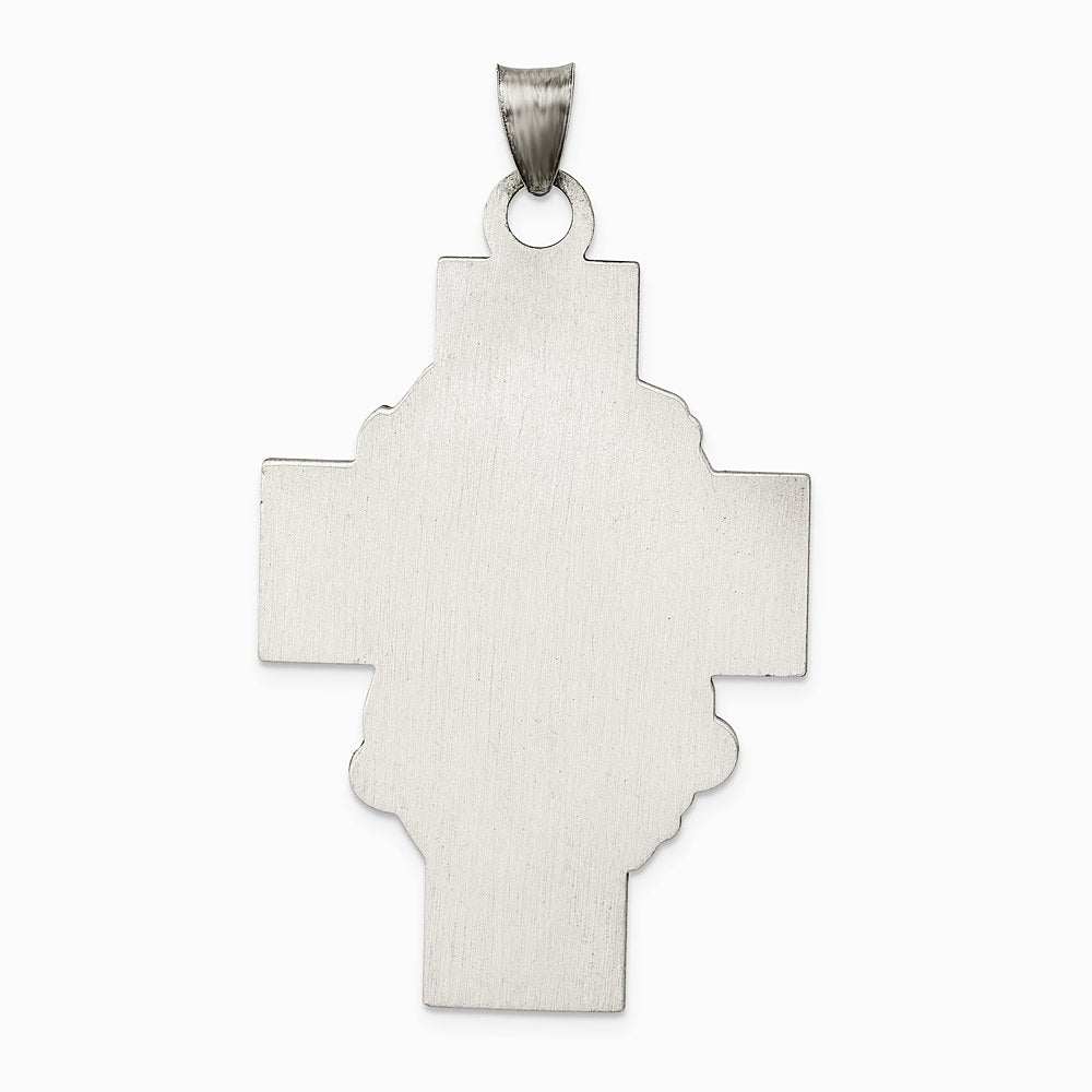 Sterling Silver Hollow Satin Antiqued Jesus Cross Medal - Product Photo