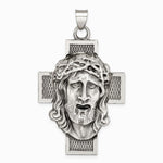 Sterling Silver Hollow Satin Antiqued Jesus Cross Medal - Product Photo