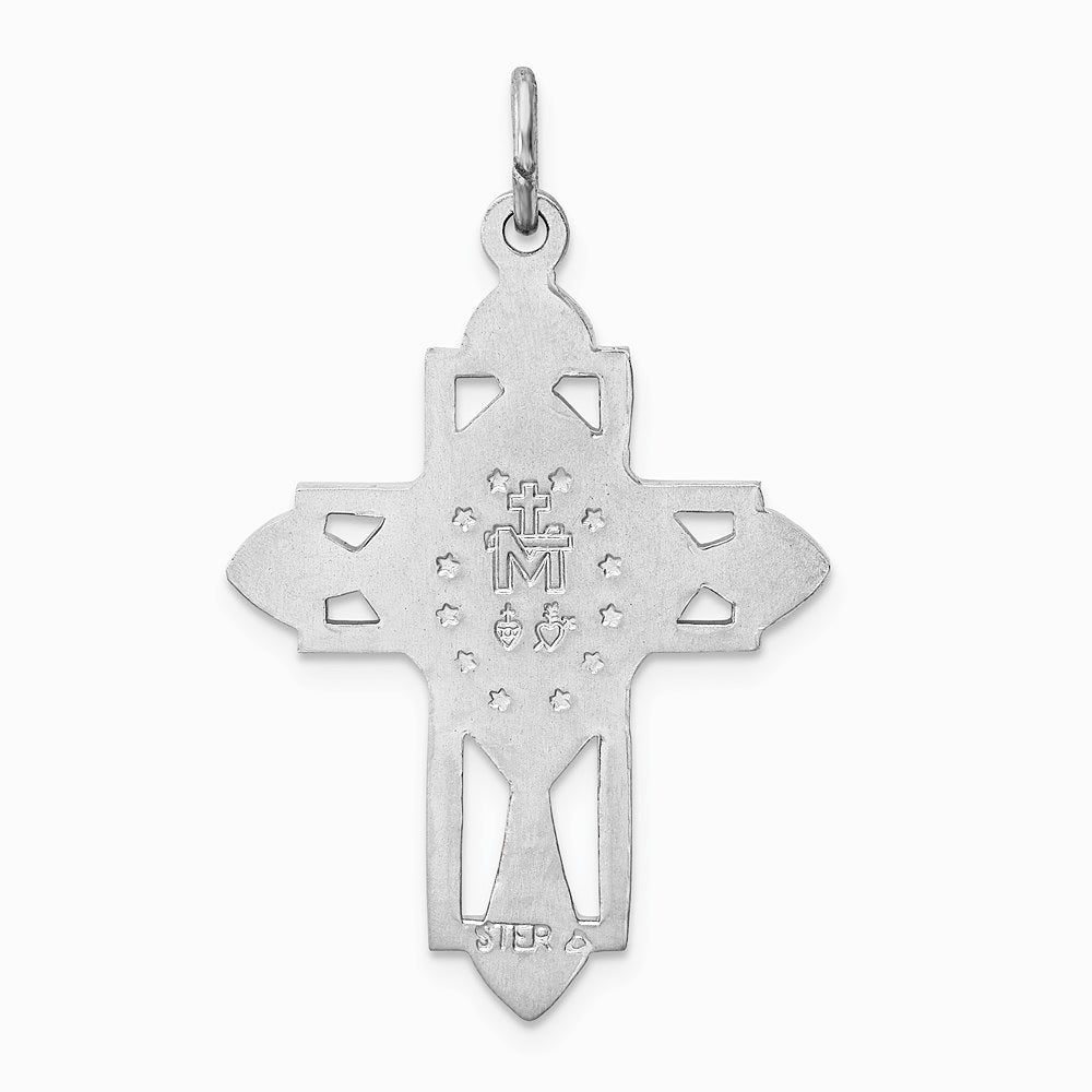 Sterling Silver Platinum-plated Gold-tone Miraculous Medal Cross Pendant - Product Photo