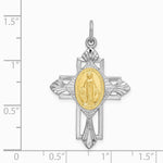 Sterling Silver Platinum-plated Gold-tone Miraculous Medal Cross Pendant - Product Photo