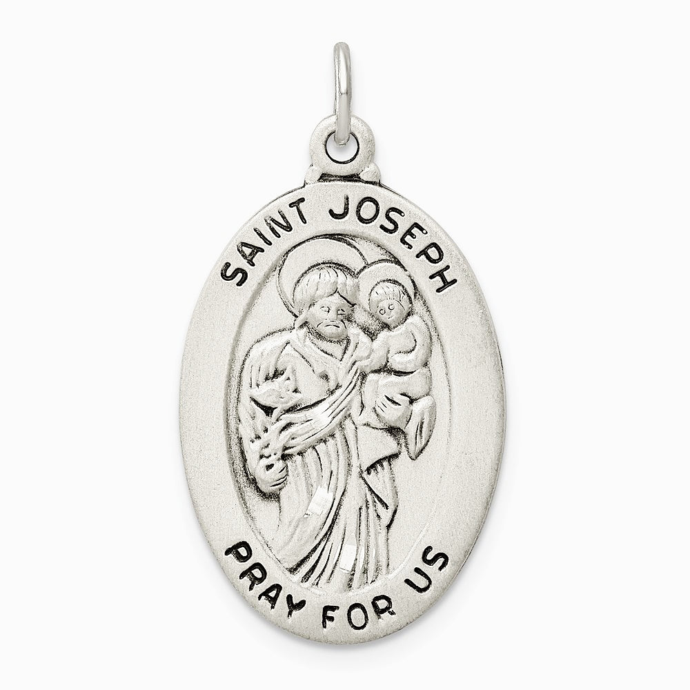 Sterling Silver Antiqued St. Joseph Medal - Product Photo
