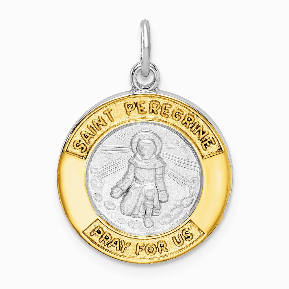 Sterling Silver Platinum-plated & Gold-tone St Peregrine Medal - Product Photo