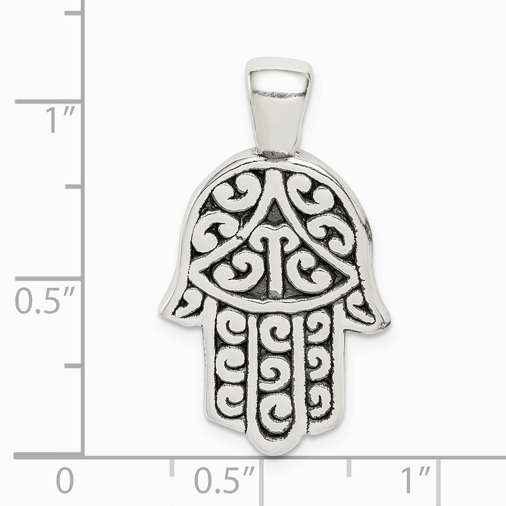 Sterling Silver Antiqued Hamsa Pendant - Product Photo
