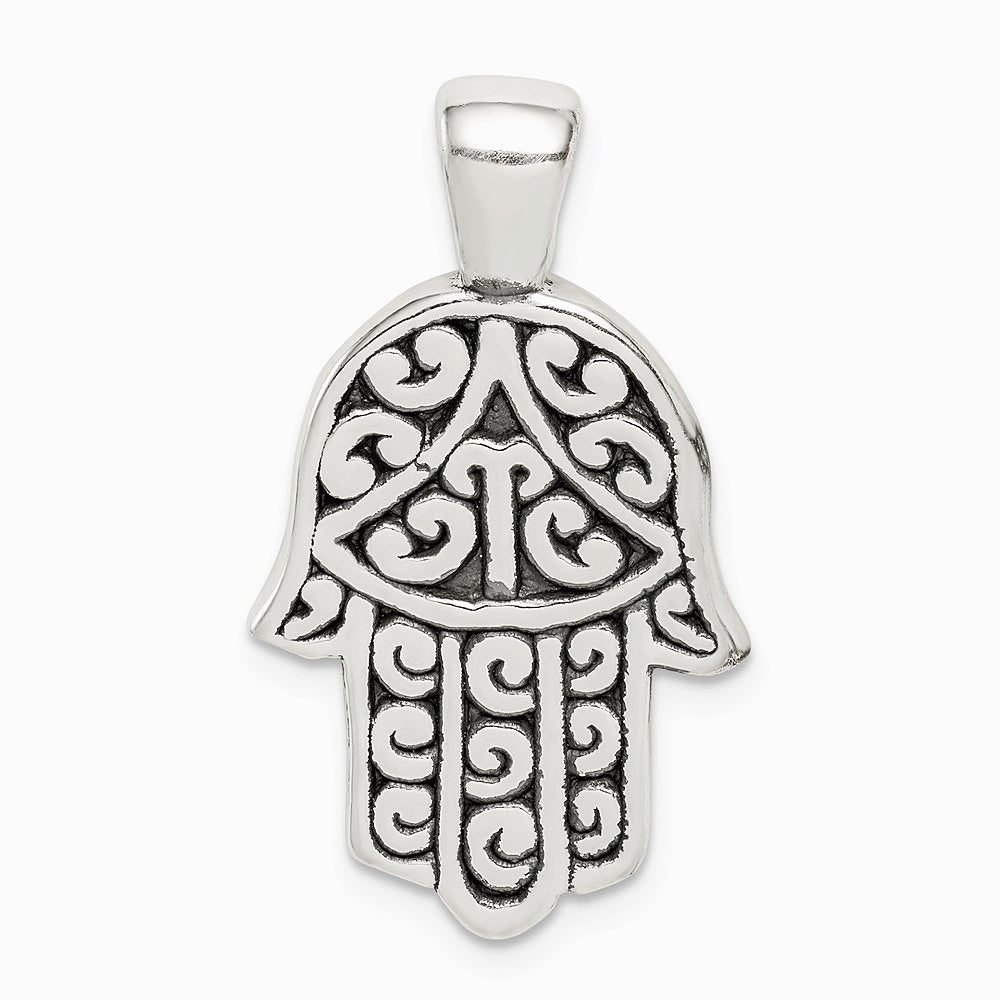 Sterling Silver Antiqued Hamsa Pendant - Product Photo