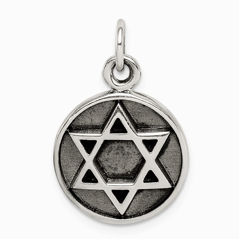 Sterling Silver Antiqued Star of David Pendant - Product Photo