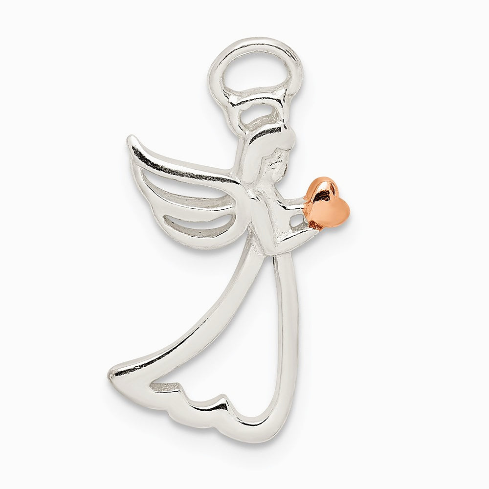 Sterling Silver & Rose-tone Polished Angel Pendant