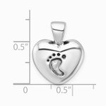 Sterling Silver Antiqued Heart Baby Foot Pendant - Product Photo