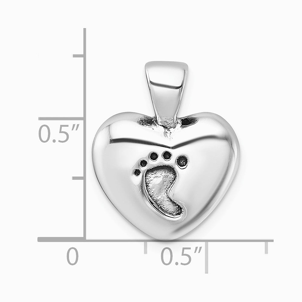 Sterling Silver Antiqued Heart Baby Foot Pendant - Product Photo