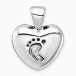 Sterling Silver Antiqued Heart Baby Foot Pendant - Product Photo