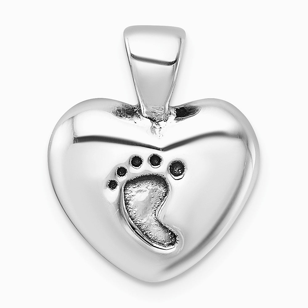 Sterling Silver Antiqued Heart Baby Foot Pendant - Product Photo