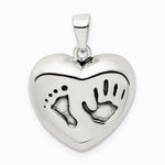 Sterling Silver Antiqued Heart Baby Foot Pendant - Product Photo