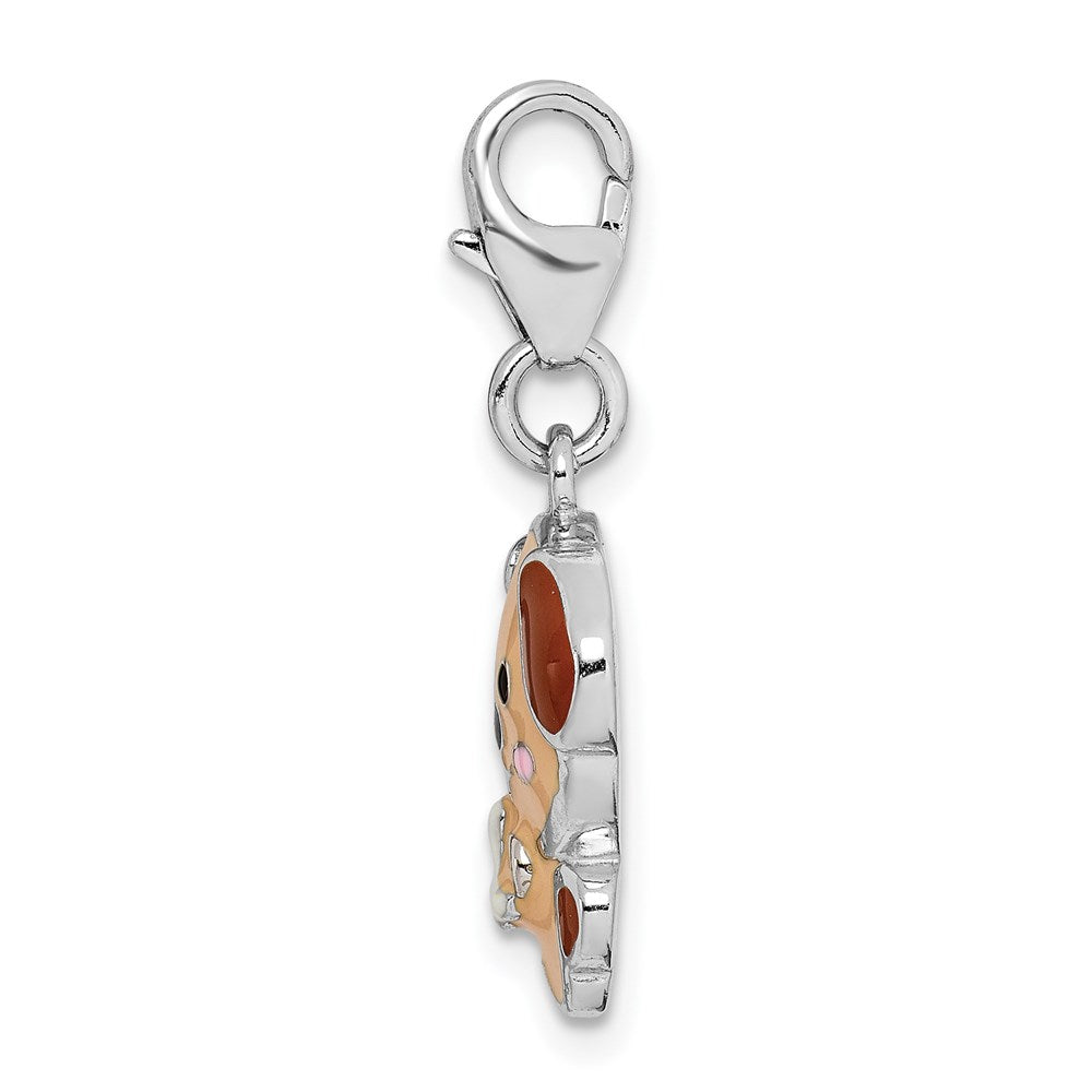 Sterling Silver Rhodium-plated Enameled Puppy w/Lobster Clasp Charm - Product Photo