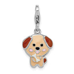 Sterling Silver Rhodium-plated Enameled Puppy w/Lobster Clasp Charm - Product Photo