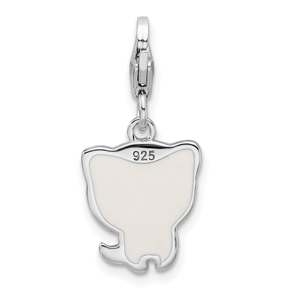 Sterling Silver Rhodium-plated Enameled Kitten w/Lobster Clasp Charm - Product Photo