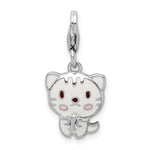Sterling Silver Rhodium-plated Enameled Kitten w/Lobster Clasp Charm - Product Photo