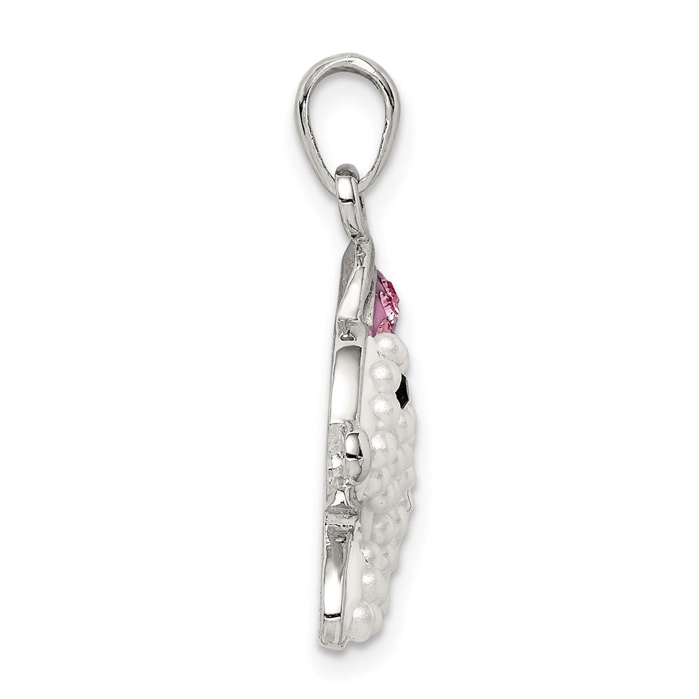 Sterling Silver Rhod-pltd Imitation Pearl/Preciosa Crystal Rabbit Pendant - Product Photo