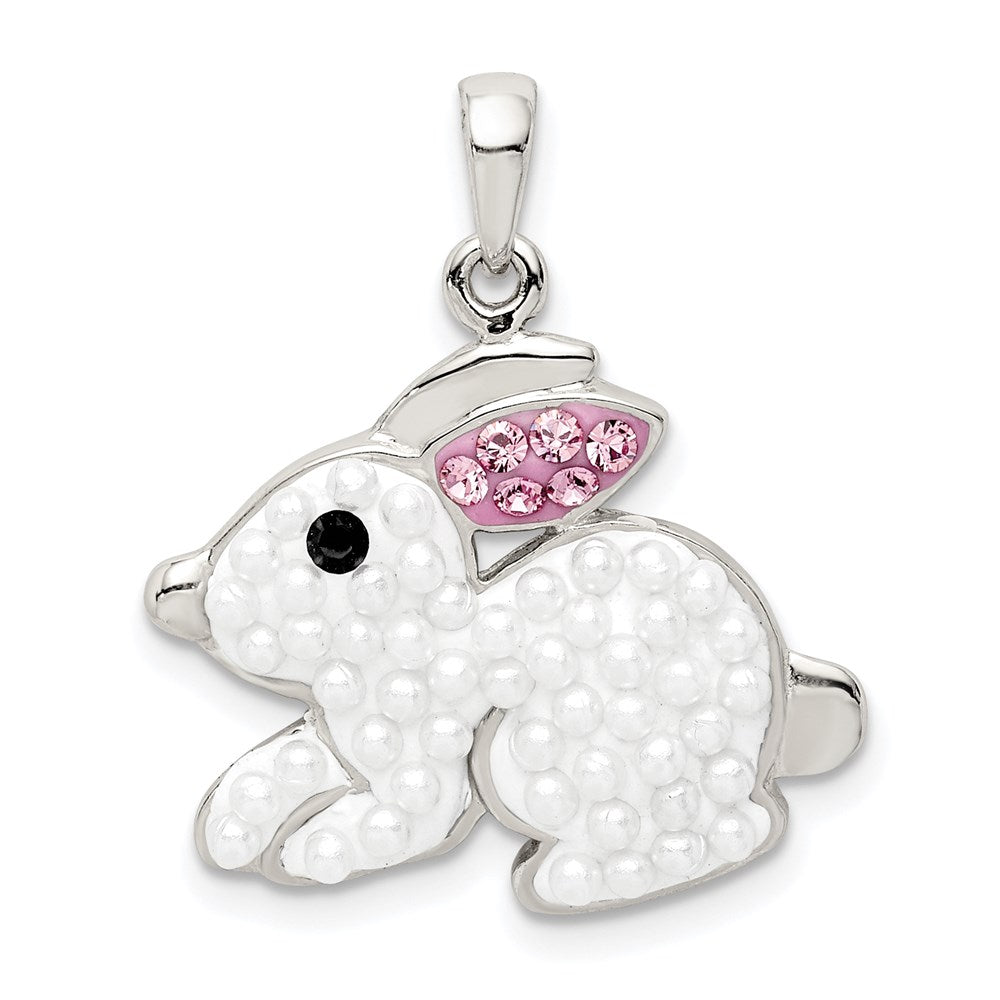 Sterling Silver Rhod-pltd Imitation Pearl/Preciosa Crystal Rabbit Pendant - Product Photo