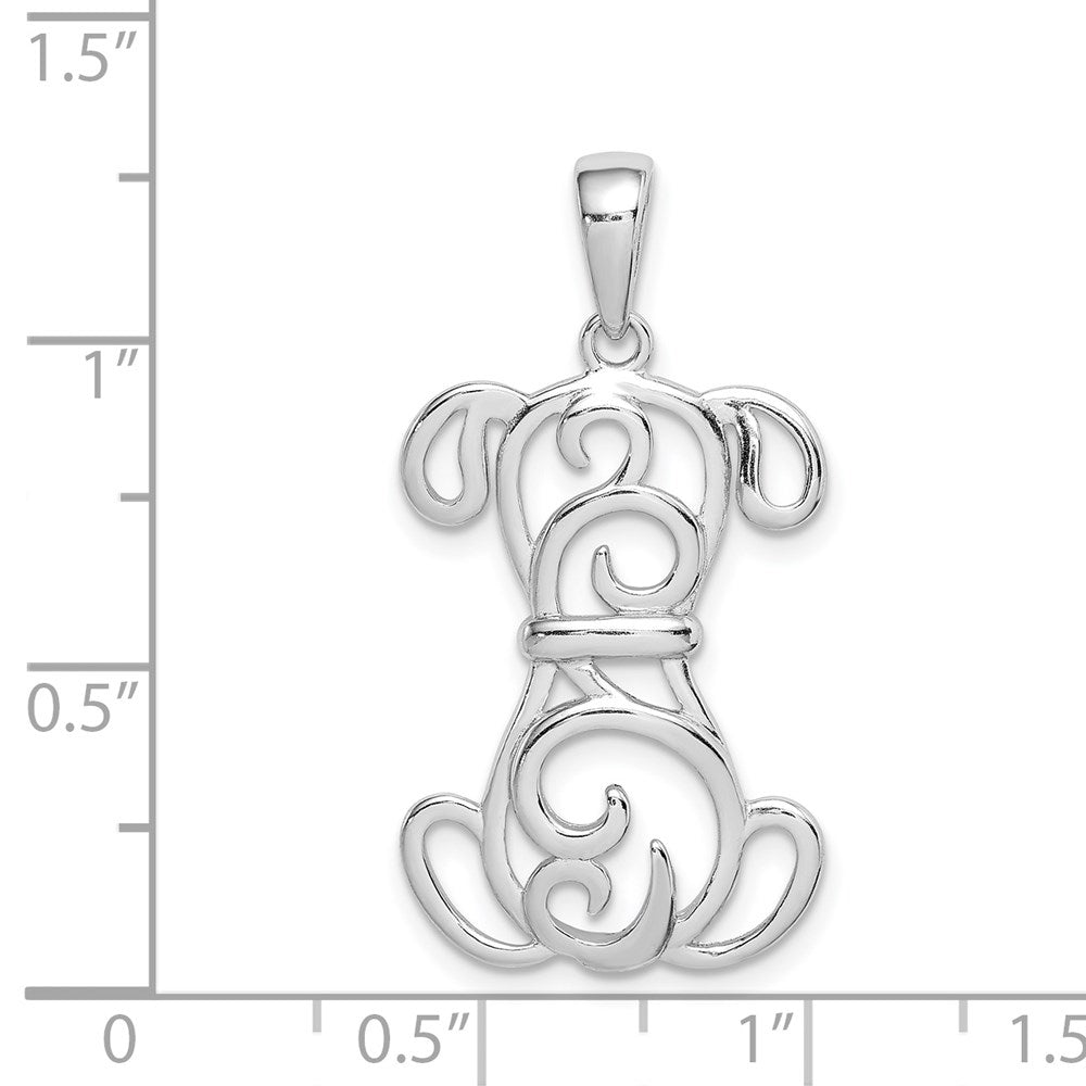 Sterling Silver Rhodium Plated Dog Pendant - Product Photo
