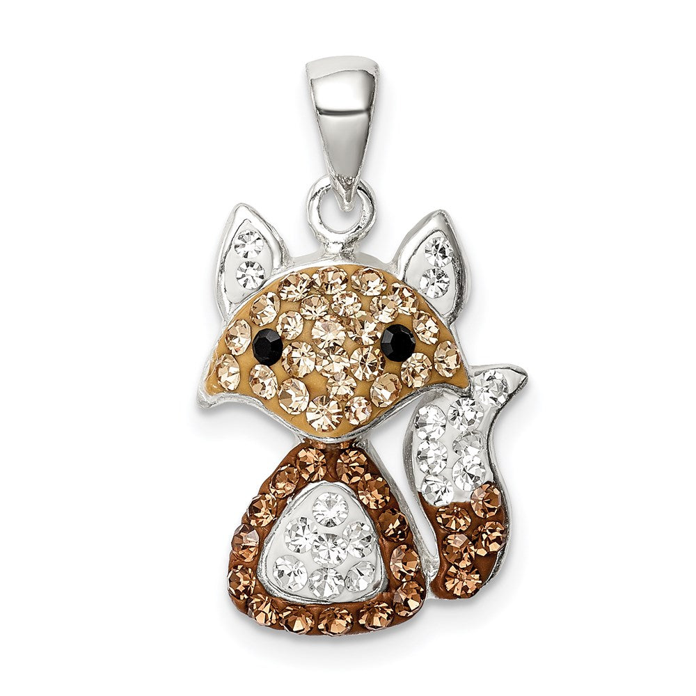 Sterling Silver Rhodium-plated Tan Preciosa Crystal Fox Pendant - Product Photo