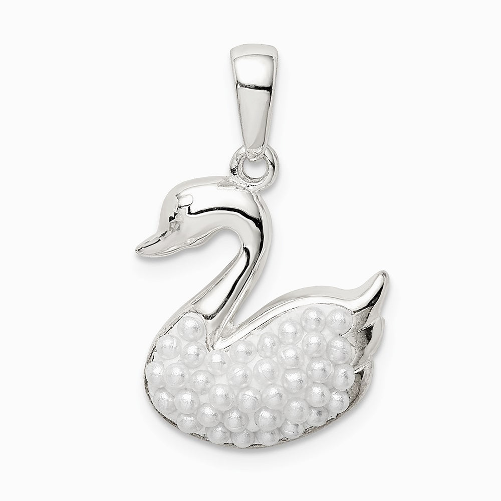 Sterling Silver Rhodium-plated Imitation Pearl Swan Pendant