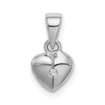Sterling Silver Rhod-plated Polished & Satin CZ Heart Children's Pendant - Product Photo