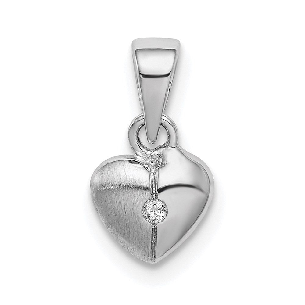 Sterling Silver Rhod-plated Polished & Satin CZ Heart Children's Pendant - Product Photo