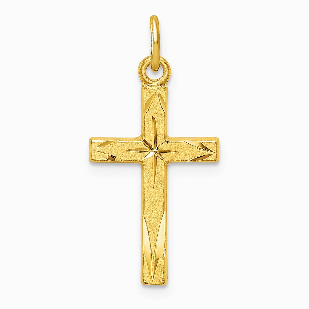 Sterling Silver Gold-tone Diamond-Cut Cross Pendant - Product Photo