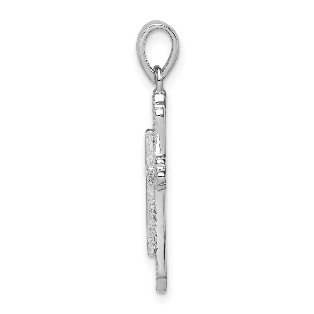 Sterling Silver Rhodium-plated Striped Texture Cross Pendant - Product Photo