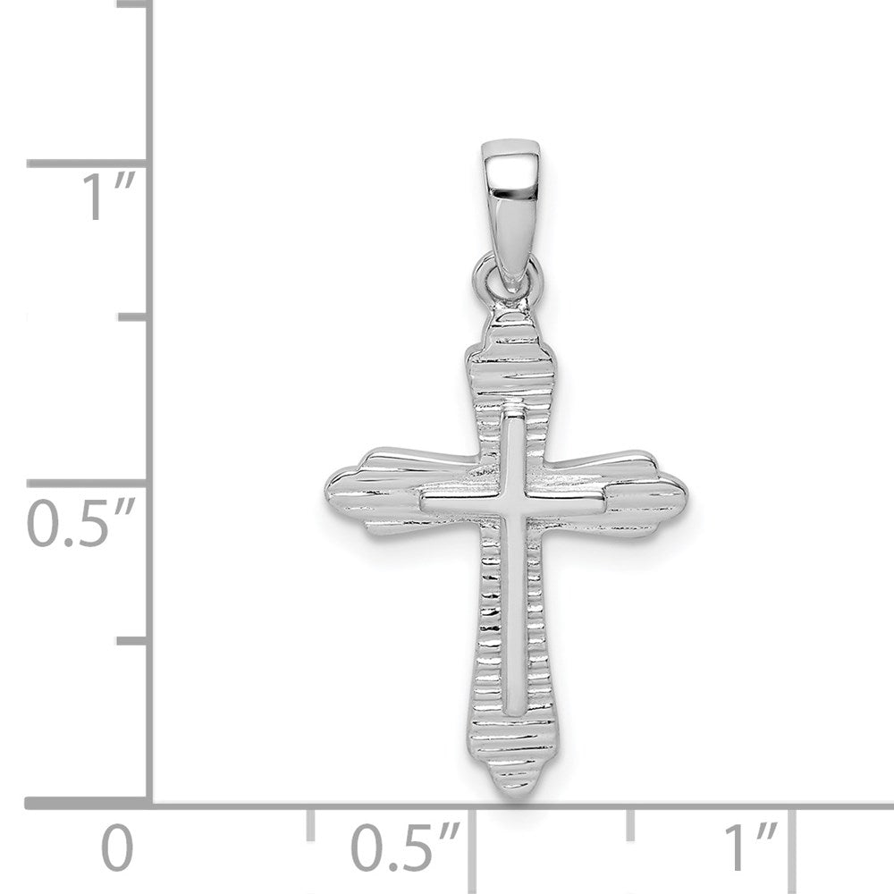 Sterling Silver Rhodium-plated Striped Texture Cross Pendant - Product Photo