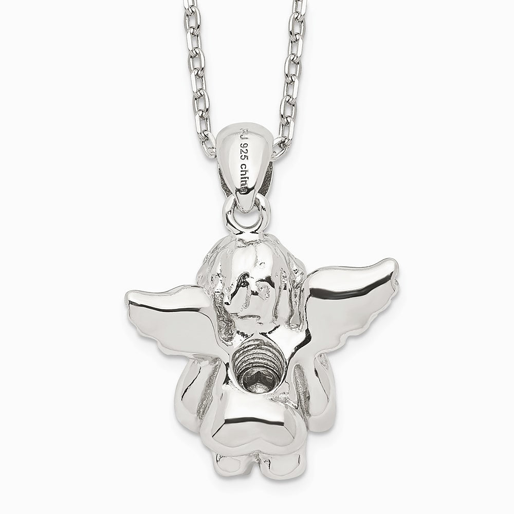 Sterling Silver RH-pltd CZ Sept Birthstone Angel Ash Holder 18in Necklace - Product Photo