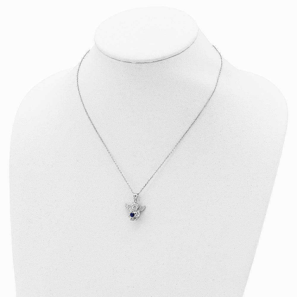Sterling Silver RH-pltd CZ Sept Birthstone Angel Ash Holder 18in Necklace - Product Photo