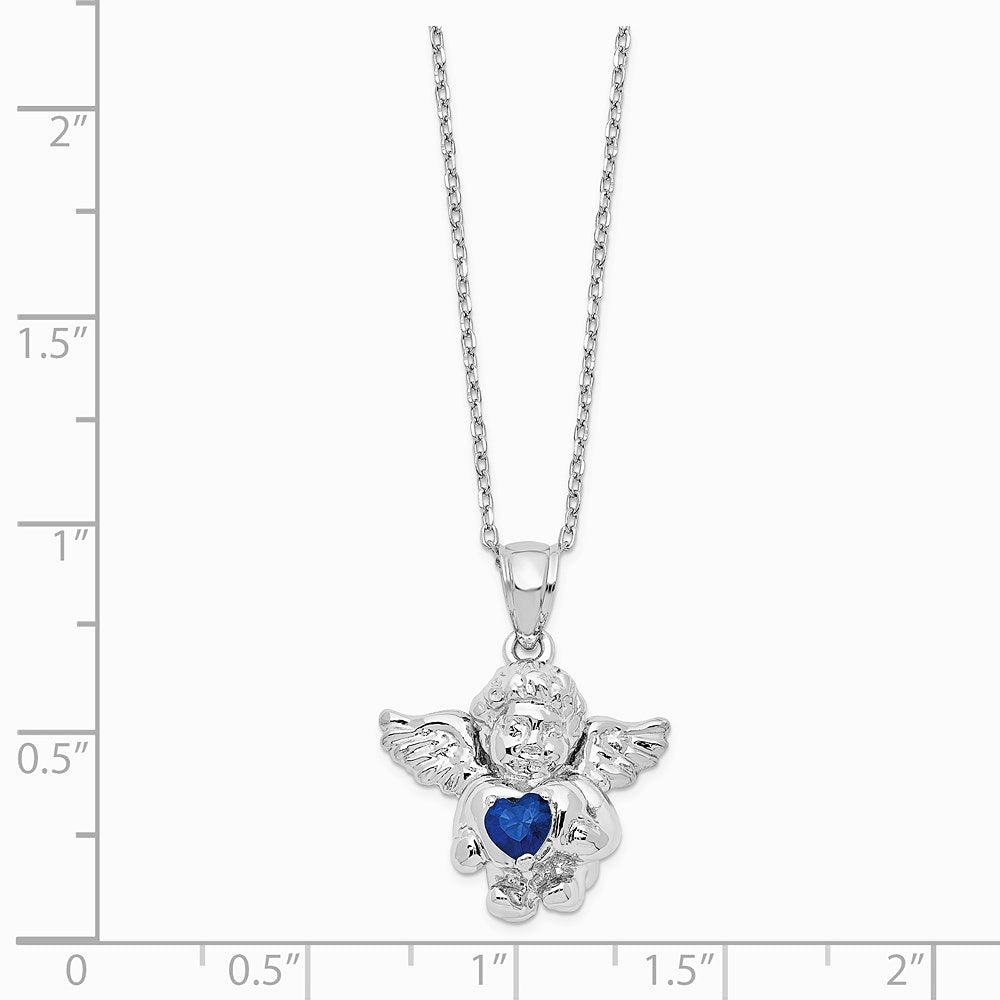 Sterling Silver RH-pltd CZ Sept Birthstone Angel Ash Holder 18in Necklace - Product Photo