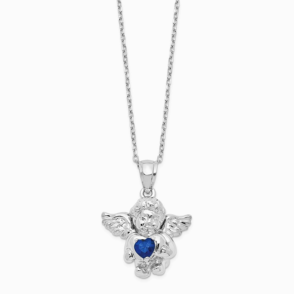 Sterling Silver RH-pltd CZ Sept Birthstone Angel Ash Holder 18in Necklace