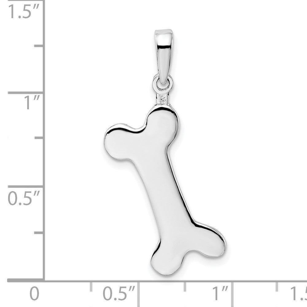 Sterling Silver Rhodium-plated Polished Engraveable Dog Bone Pendant - Product Photo