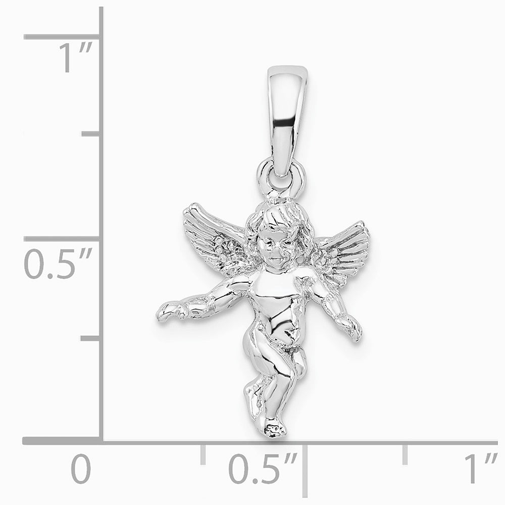 Sterling Silver Rhodium-plated Polished 3D Guardian Angel Pendant - Product Photo