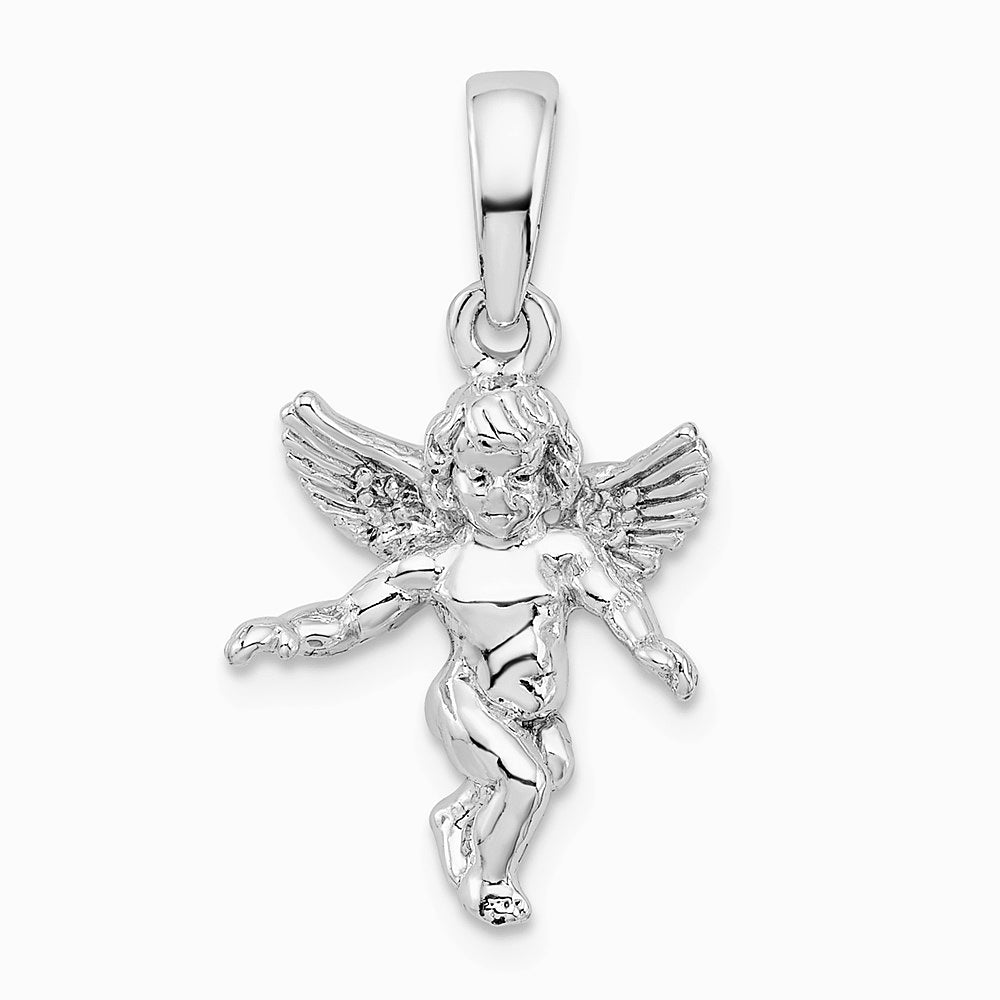 Sterling Silver Rhodium-plated Polished 3D Guardian Angel Pendant - Product Photo