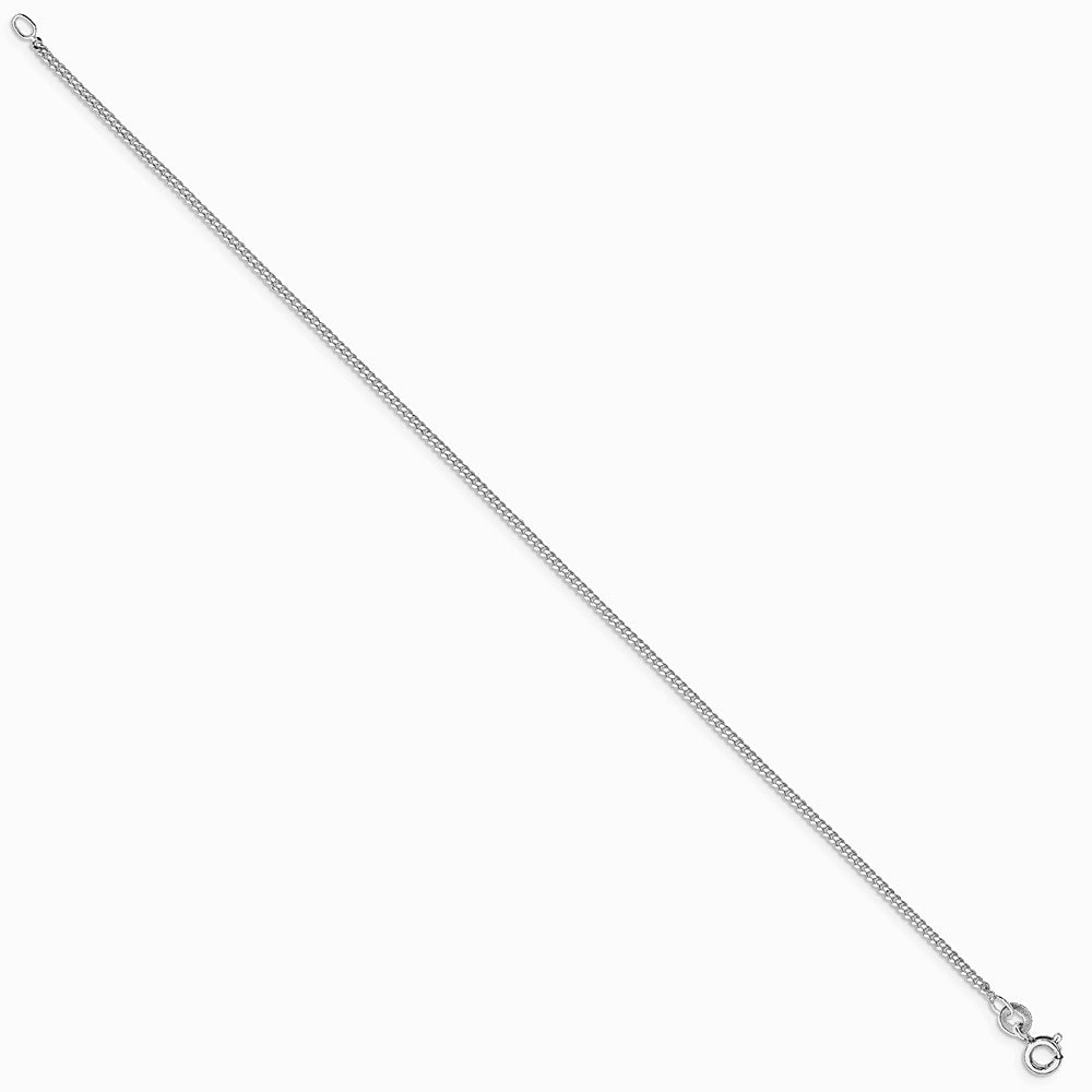 Sterling Silver Rhodium-plated 1.5mm Curb Chain Anklet Bracelet 7"-10" - Product Photo
