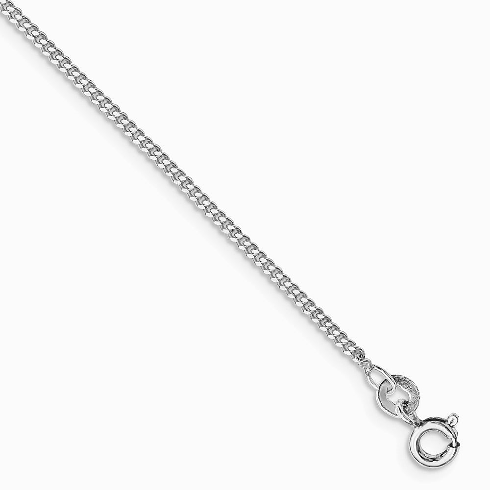 Sterling Silver Rhodium-plated 1.5mm Curb Chain Anklet Bracelet 7"-10"