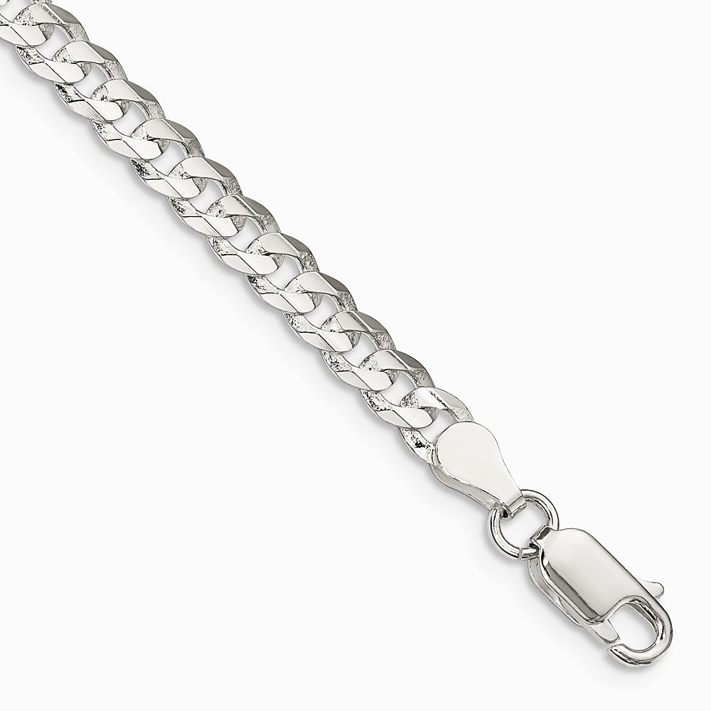 Sterling Silver 4.5mm Concave Beveled Curb Chain Bracelet 7"-9" - Product Photo