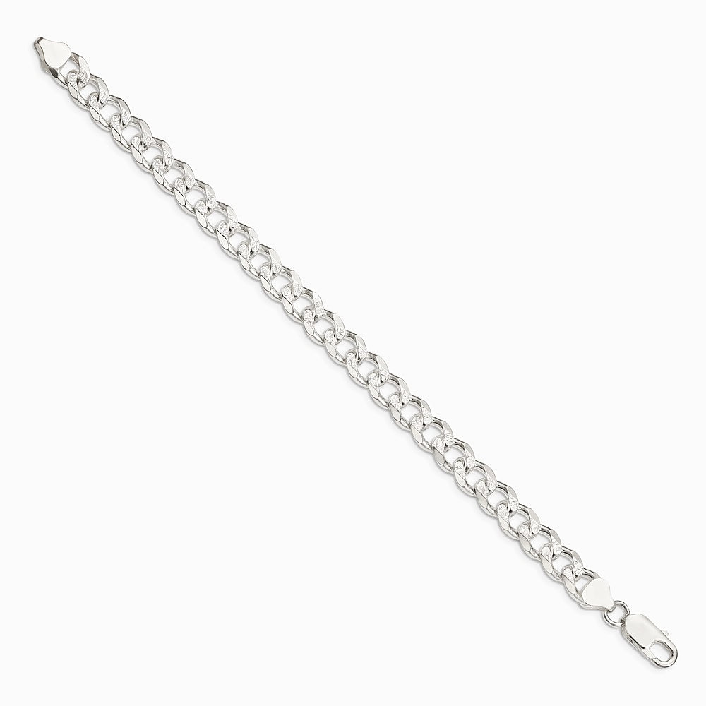 Sterling Silver 8.3mm Pavé Curb Chain Bracelet 8"-9" - Product Photo
