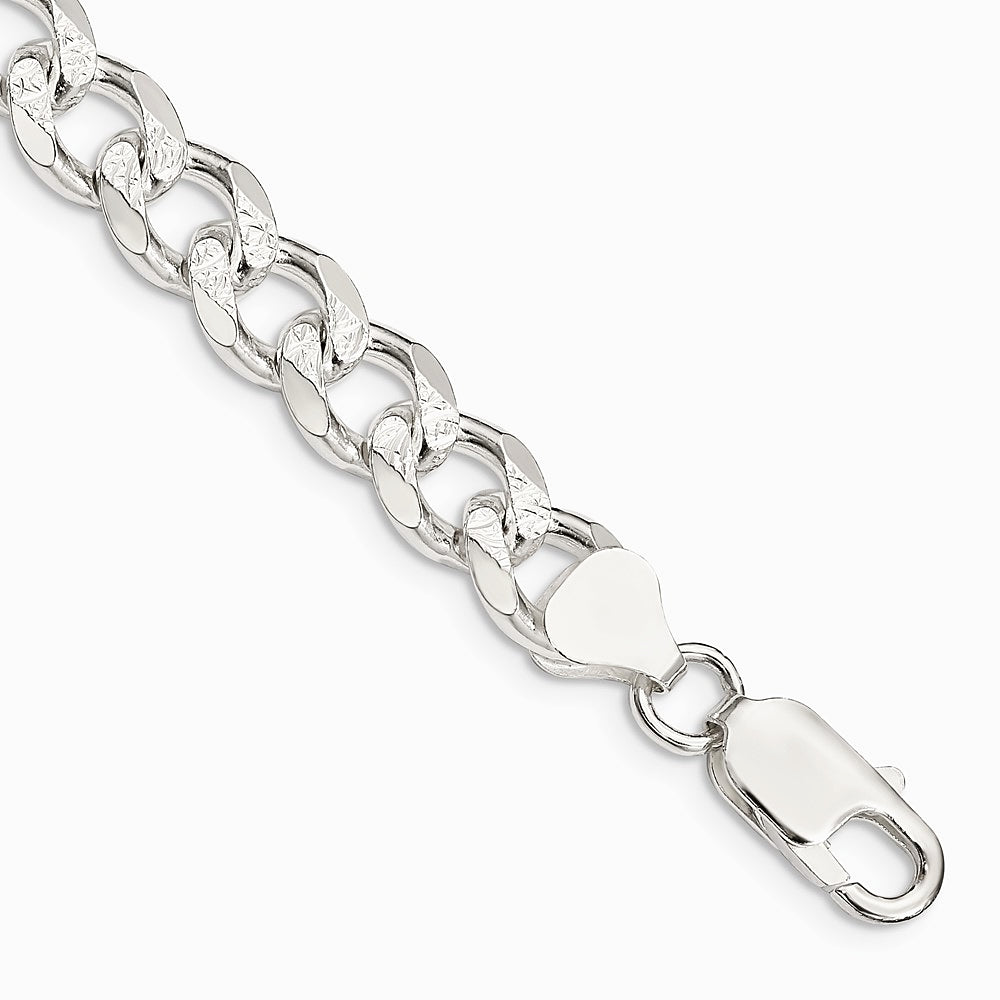 Sterling Silver 8.3mm Pavé Curb Chain Bracelet 8"-9" - Product Photo