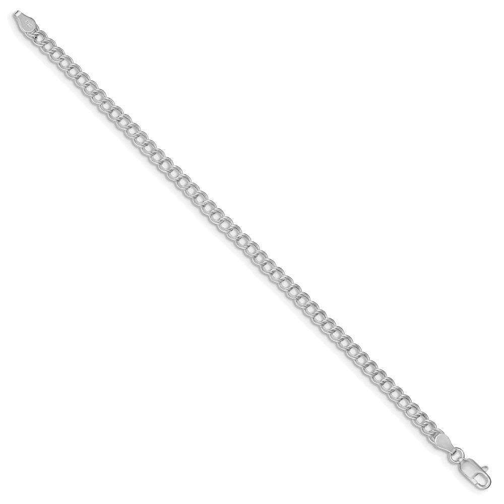 Sterling Silver Rhodium-plated 4.25mm Double Link Charm Bracelet - Product Photo
