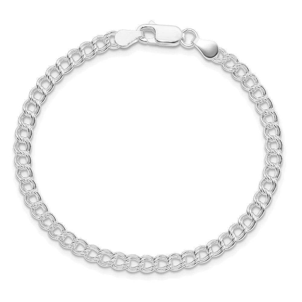 Sterling Silver Rhodium-plated 4.25mm Double Link Charm Bracelet - Product Photo