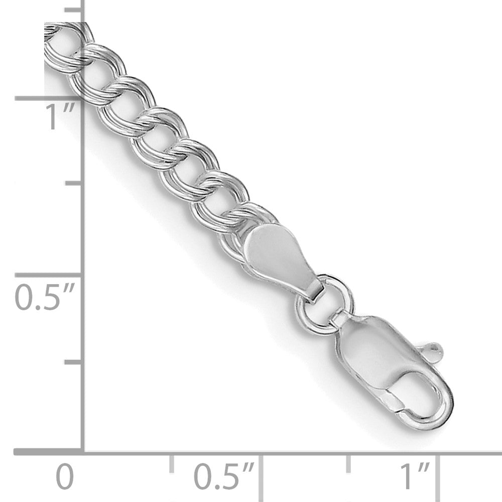 Sterling Silver Rhodium-plated 4.25mm Double Link Charm Bracelet - Product Photo