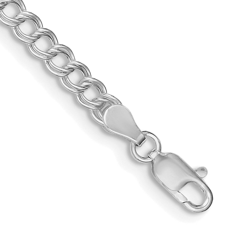 Sterling Silver Rhodium-plated 4.25mm Double Link Charm Bracelet - Product Photo