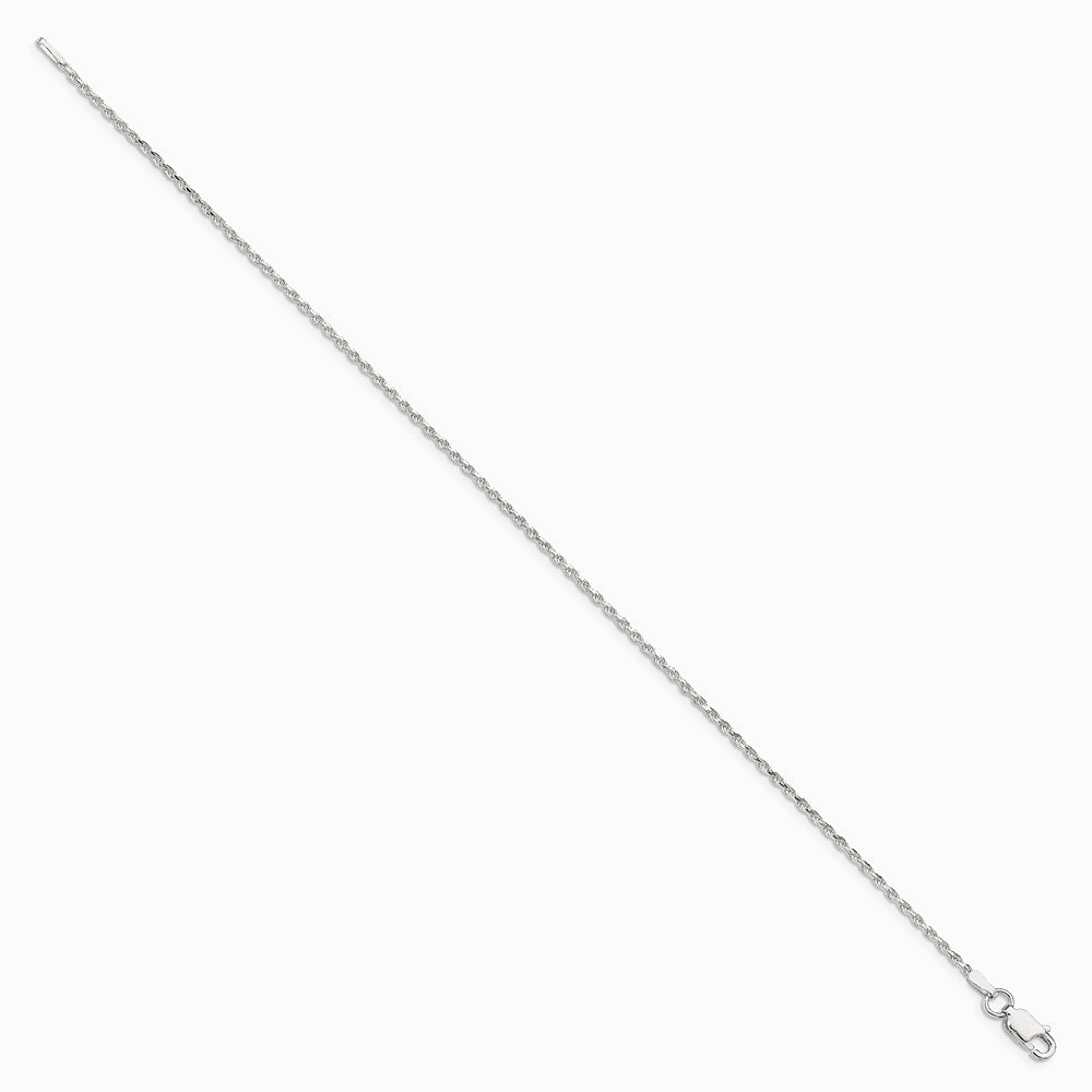 Sterling Silver 1.5mm Diamond-cut Rope Chain Anklet Bracelet 7"-10" - Product Photo